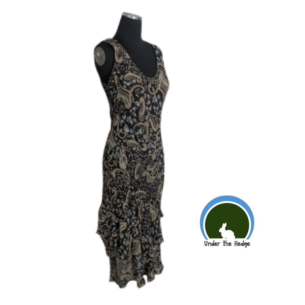 Y2K JBX Brown Paisley Layered Hem Long Dress Fits Small Boho Fairy Western